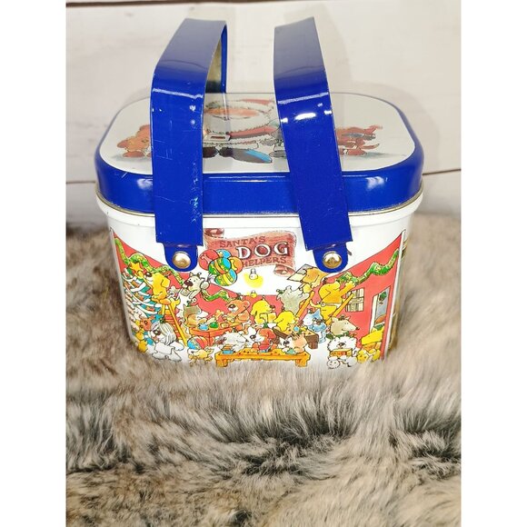 The Tin Box Company Santa's Dog Helpers Christmas Tin Basket‎ w/Handle - Picture 1 of 6